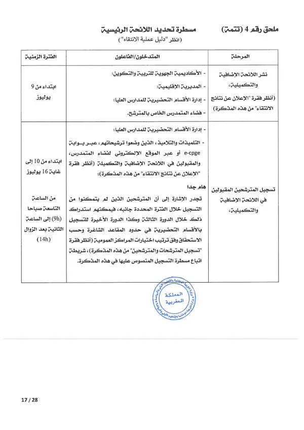 مذكرة CPGE 2026 - الصفحة 17 تفاصيل مذكرة الأقسام التحضيرية CPGE 2026 - الصفحة 17